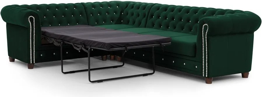 Зелен кадифен разтегателен ъглов диван (ляв ъгъл L форма) York Blik – Ropez
