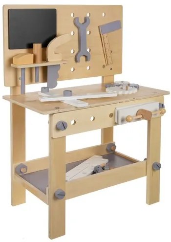 Дървена работна маса с инструменти за малки майстори