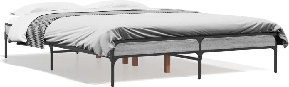 845044 vidaXL Рамка за легло, сив сонома, 135x190 см, инженерно дърво и метал