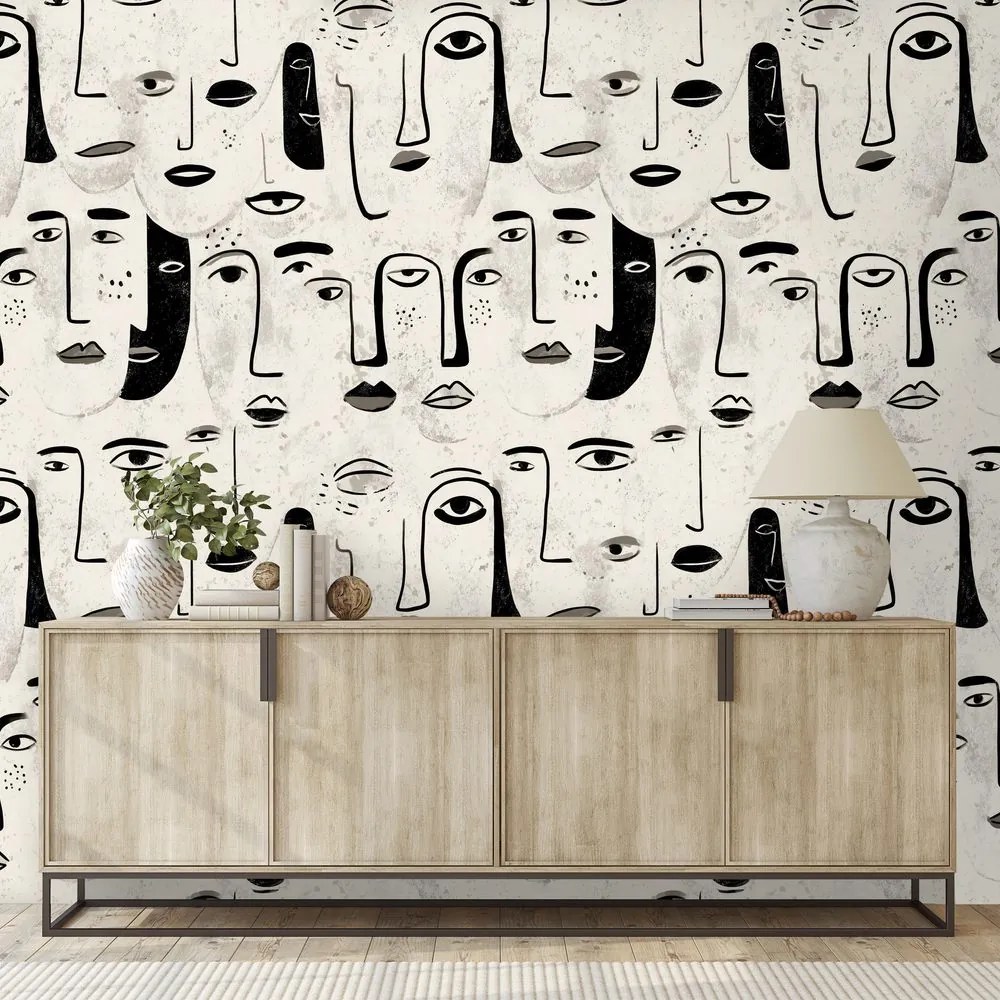 Тапет – Абстрактни черно-бели лица