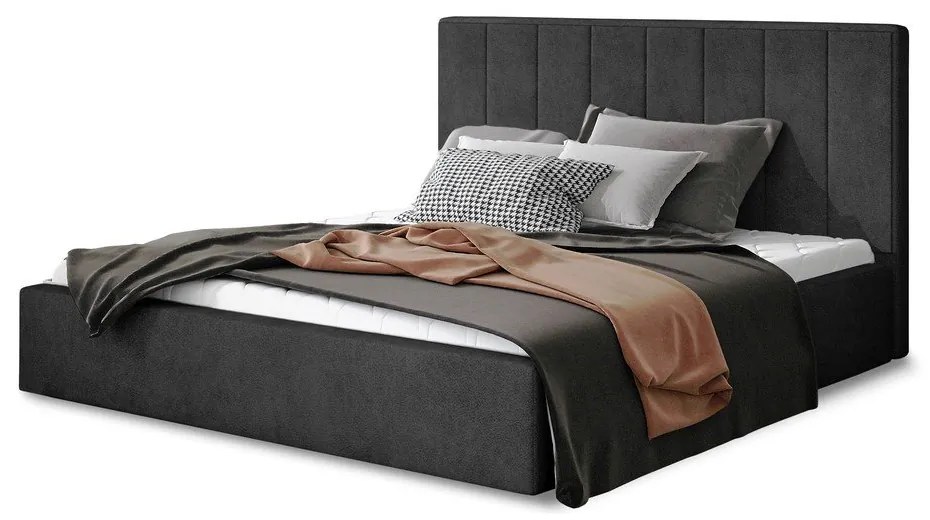 Тъмносиво двойно легло 200x200 cm тапицирано с място за съхранение с включена подматрачна рамка Audrey – ELTAP