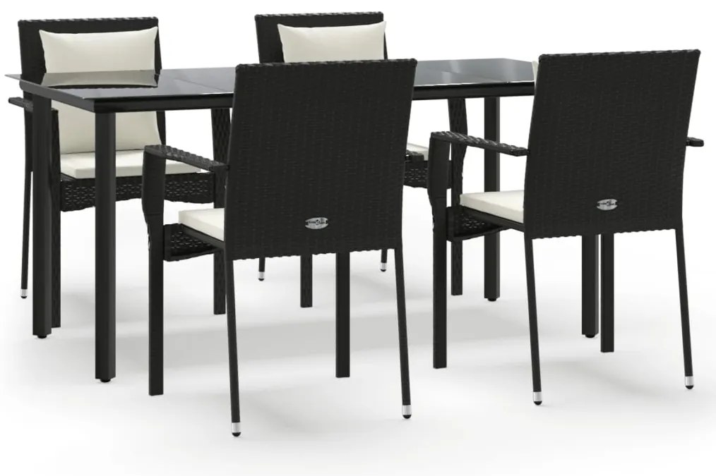 3185110 vidaXL Градински трапезен комплект възглавници 5 части черен полиратан