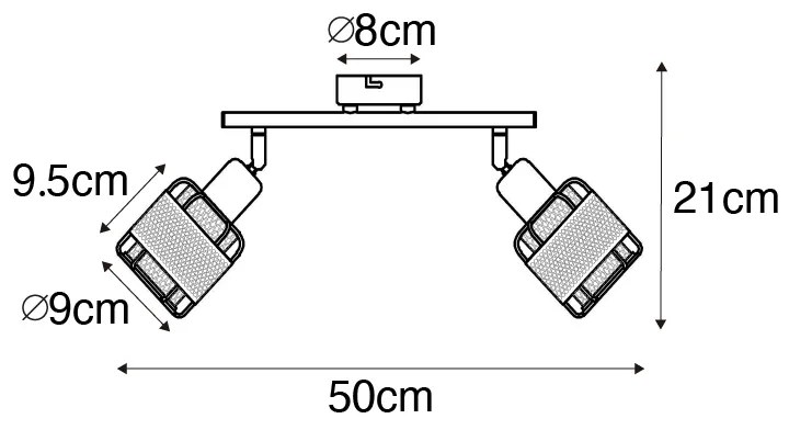 Дизайнерски таванен аплик черен със злато 2-светлина - Noud