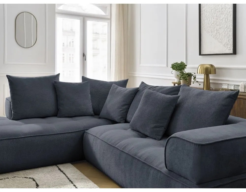 Тъмносин шенилов ъглов диван (ляв ъгъл/L форма) Whesley – Bobochic Paris