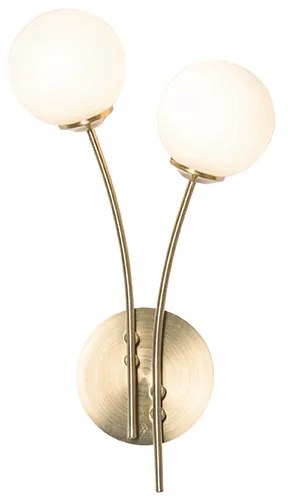 Модерна стенна лампа златиста с опалово стъкло 2-светлина - Атина