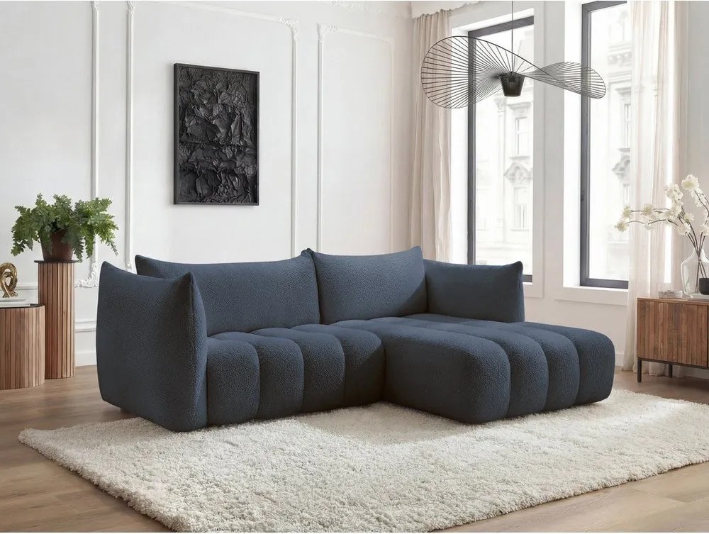 Тъмносин ъглов диван от прежда с примки от букле (десен ъгъл) Azra – Bobochic Paris
