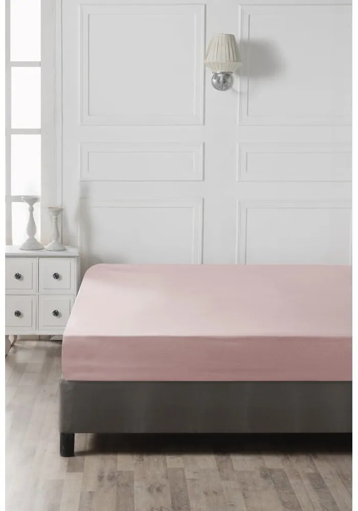 Розов чаршаф от еластичен памук 160x200 cm - Mijolnir