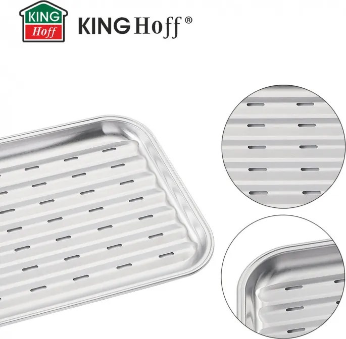 Грил тава за скара/барбекю Kinghoff KH 1916, 34.2х24.5 см, Неръждаема стомана, Перфорирана, Инокс