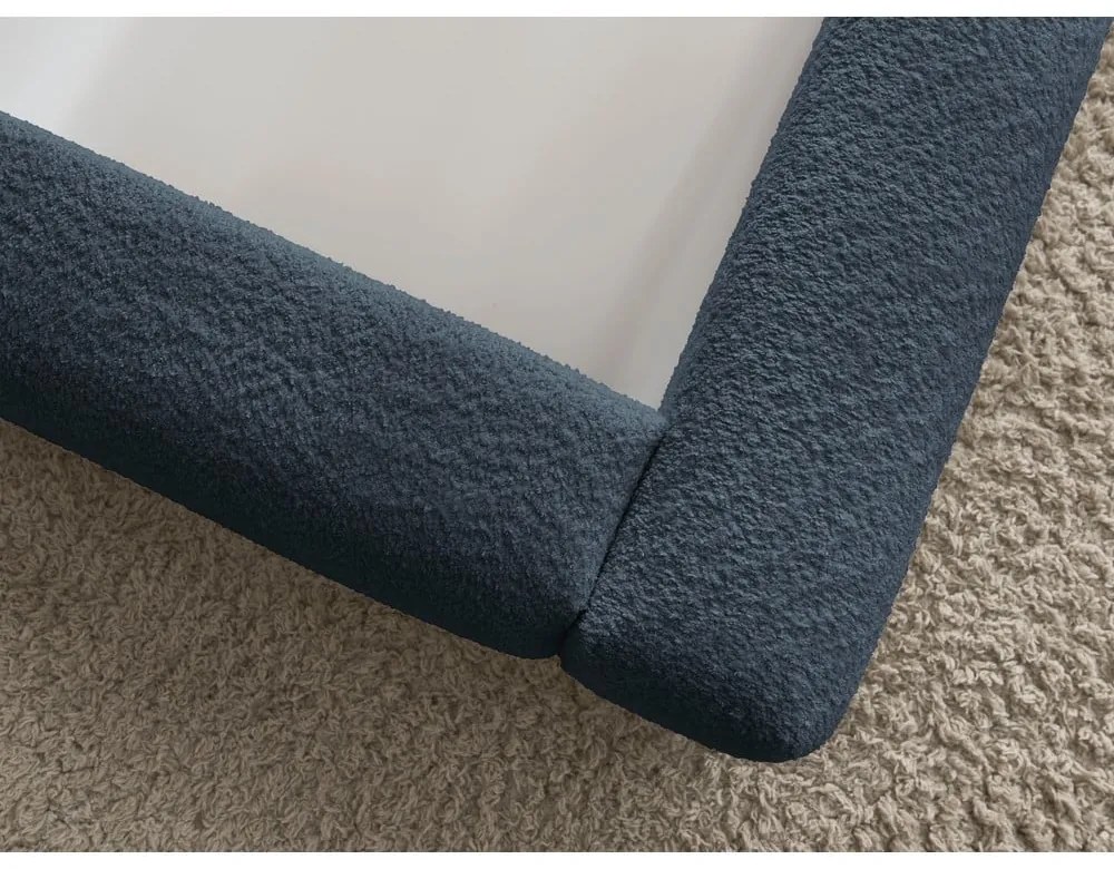 Тъмносиньо тапицирано двойно легло с място за съхранение с включена подматрачна рамка 160x200 cm Orlane – Bobochic Paris