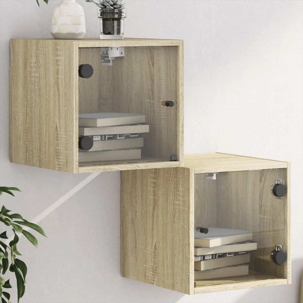 Sonata H Нощни шкафчета със стъклени врати 2 бр дъб сонома 35x37x35 см