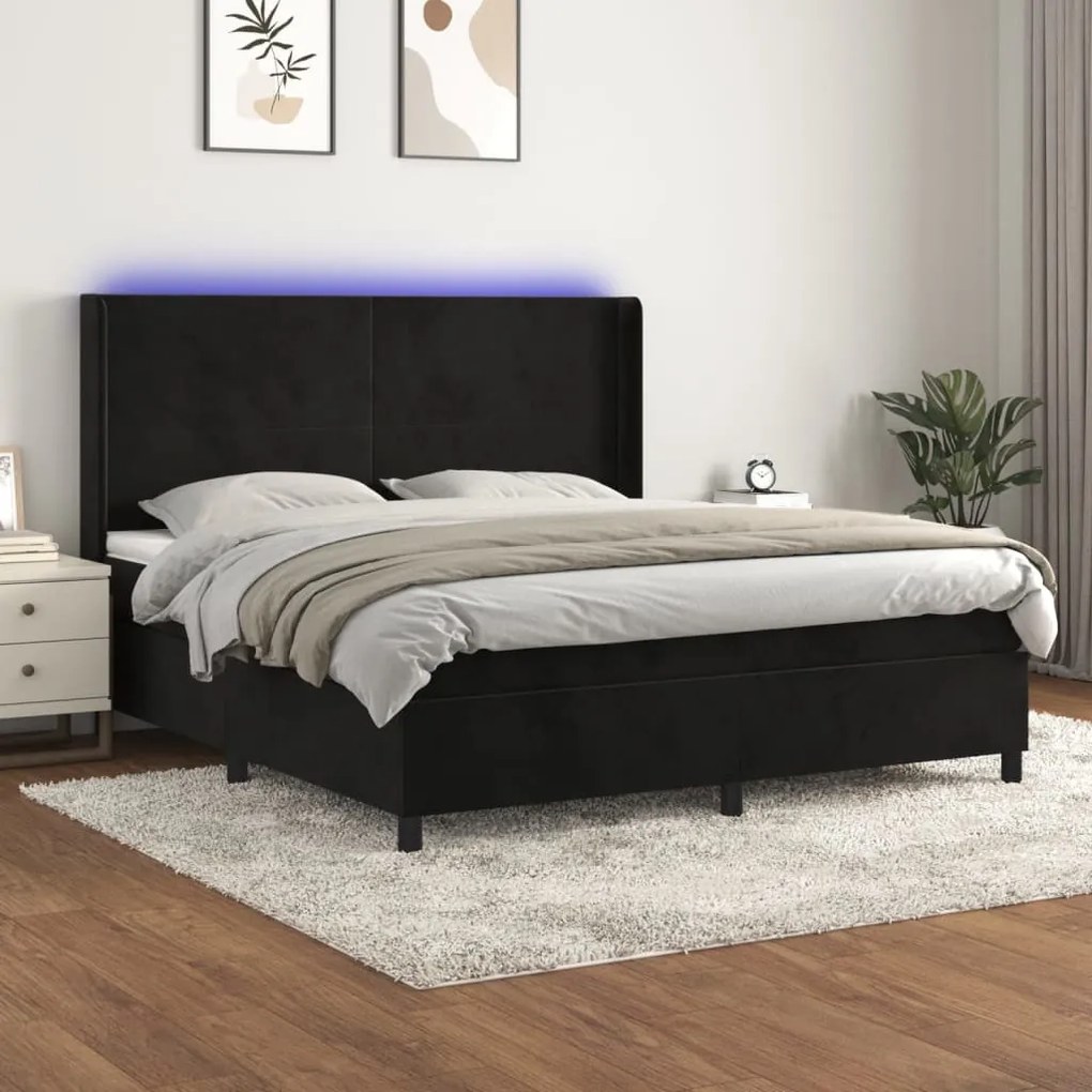 3139459 vidaXL Боксспринг легло с матрак и LED, черно, 180x200 см, кадифе