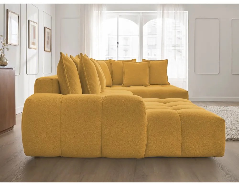 Шенилов сгъваем/с място за съхранение ъглов диван в цвят горчица (десен ъгъл/U форма) Everest – Bobochic Paris