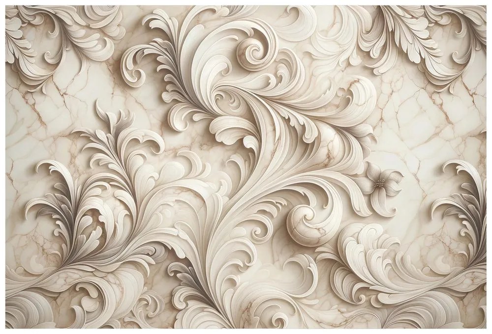 Тапет – Елегантни бежови орнаменти върху мрамор