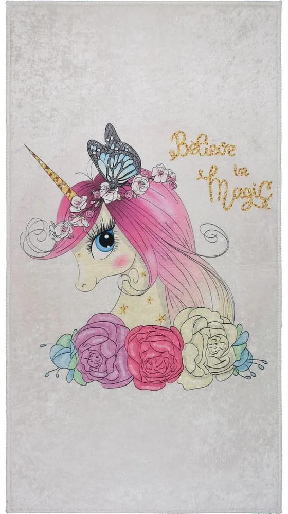 Детски килим подходящ за пране в цвят слонова кост 100x160 cm Cute Unicorn – Vitaus