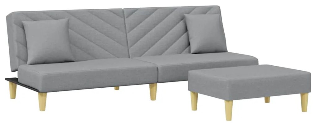 3216255 vidaXL 2-местно канапе с възглавници и табуретка, светлосиво, текстил