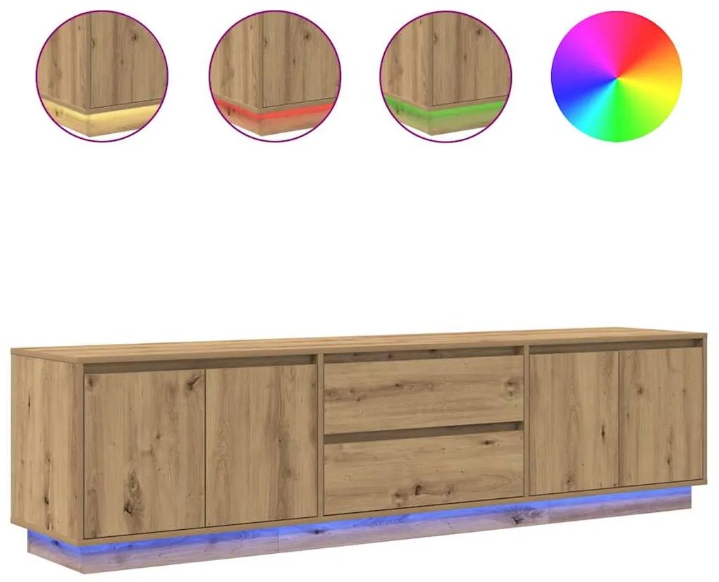 3328443 vidaXL ТВ шкаф с LED светлини, artisan дъб, 193,5x41x50 см