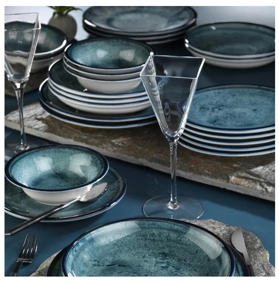 Комплект за хранене, 18 части, син порцелан