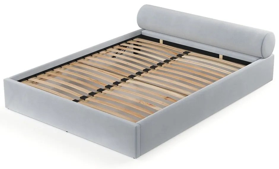 Светлосиво двойно легло 160x200 cm тапицирано с място за съхранение с включена подматрачна рамка Solvo – Maison de Rêve