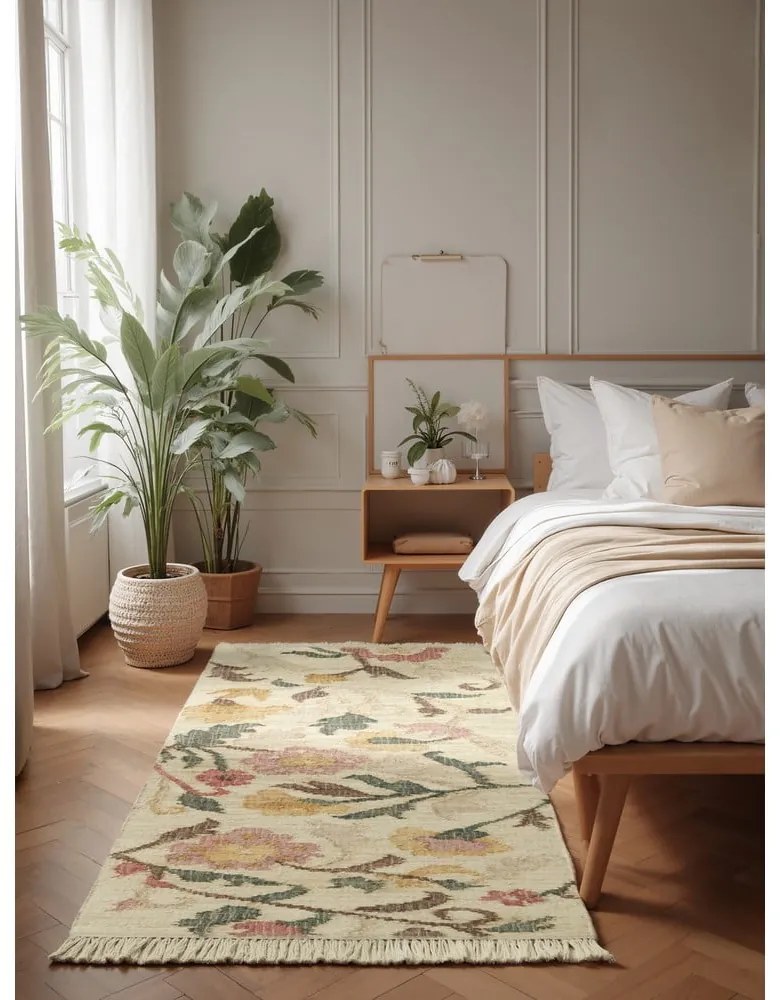 Кремава ръчно изработена ютена пътека 80x200 cm Roya Violette – Elle Decoration