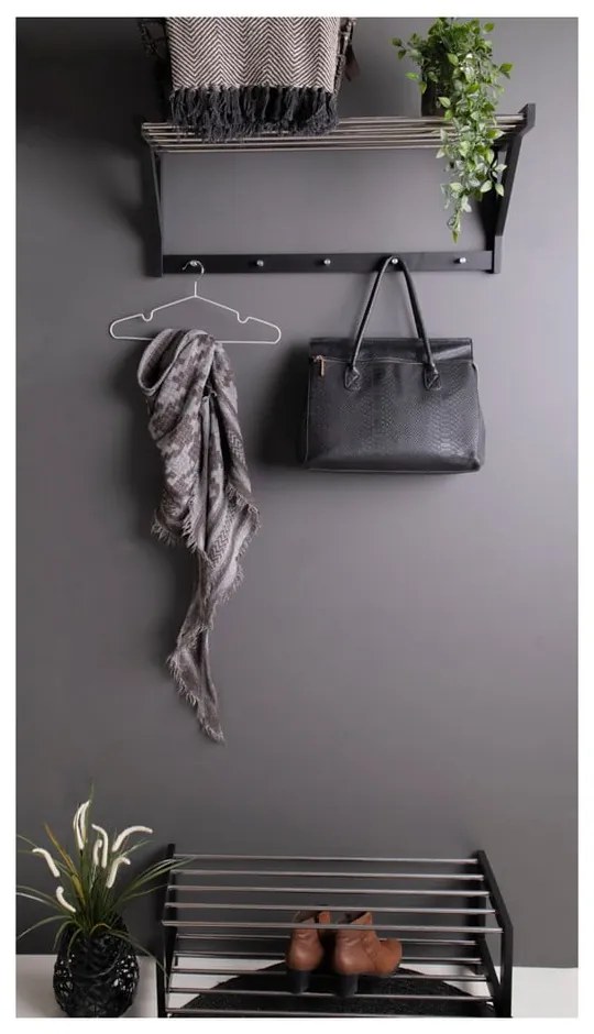 Черна стенна закачалка от тополово дърво с рафт Padova - House Nordic