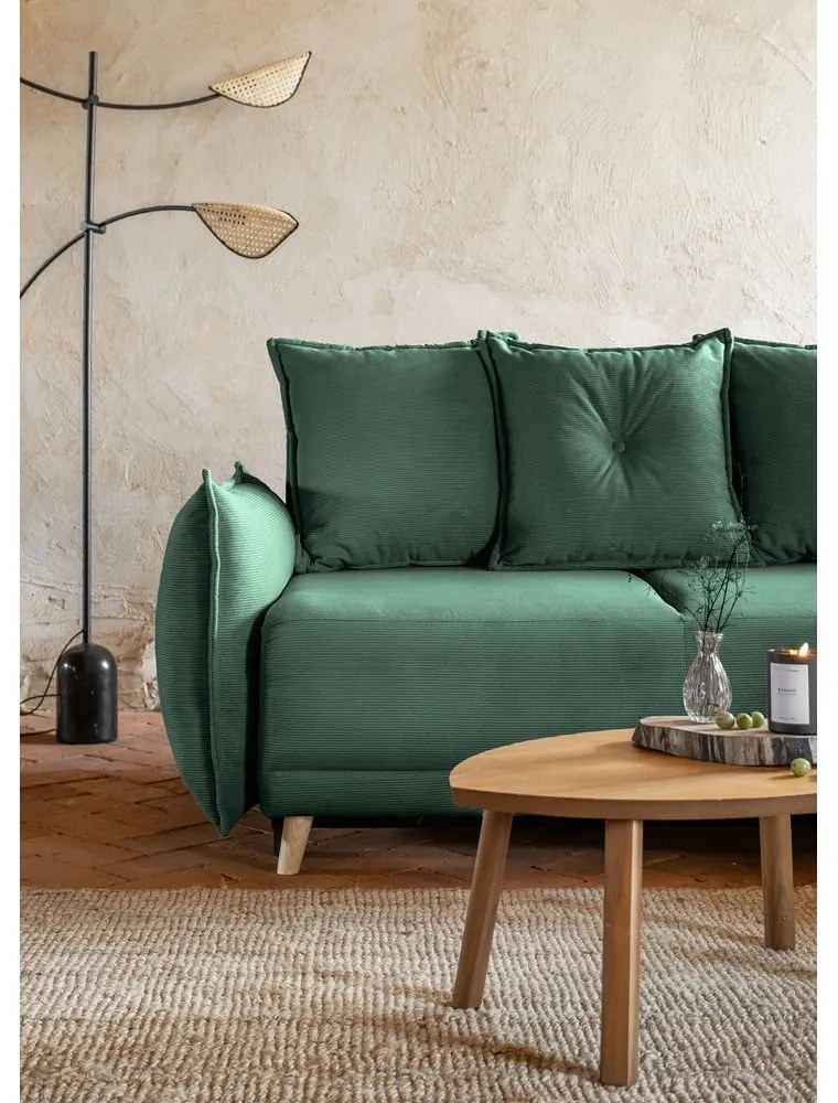 Зелен велурен разтегателен диван (десен ъгъл) Lazy Lukka - Miuform