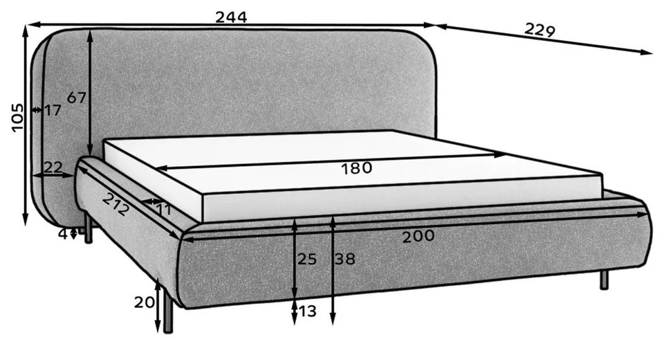 Синьо двойно легло 180x200 cm тапицирано с място за съхранение с включена подматрачна рамка Pointt – ELTAP