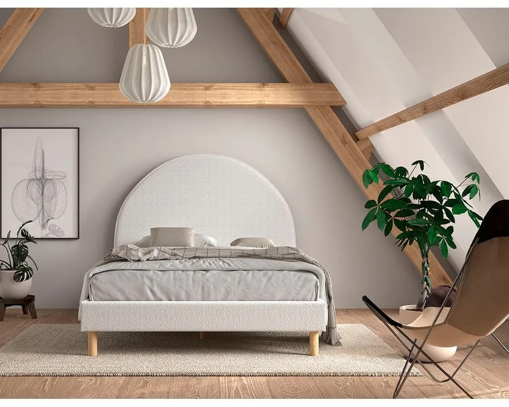 Бяло тапицирано единично легло с решетка 140x200 cm MOON - Vipack