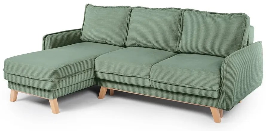 Светлозелен разтегателен ъглов диван от рипсено кадифе (променлив) Tori – Bonami Selection