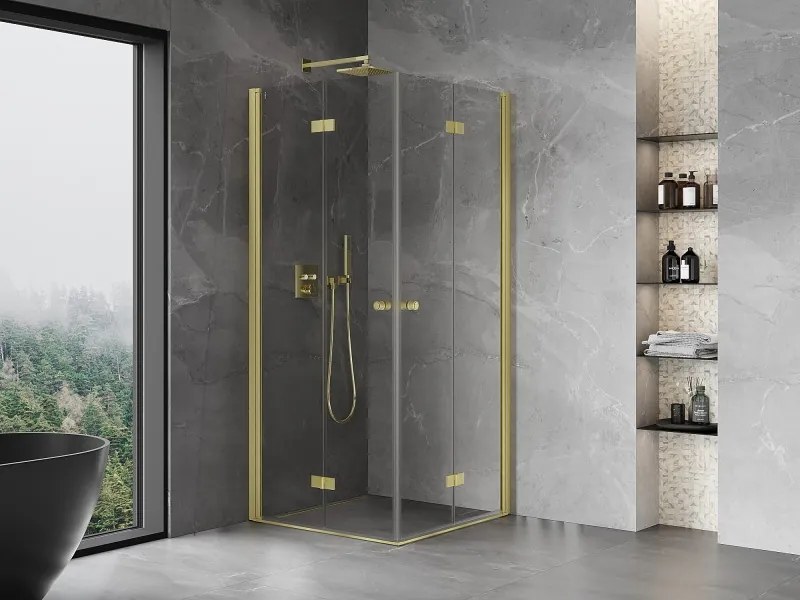 Mexen Mist-F Duo сгъваема душ кабина 90 x 90 см, прозрачна, четкано злато - 8A6-090L-090P-55-00