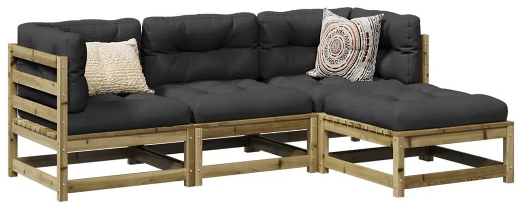 3295817 vidaXL Градински комплект с възглавници, 4 части, импрегниран бор