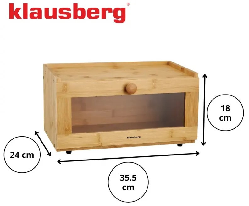 Кутия за хляб Klausberg KB 7923, 35.5 см, Акрилно прозорче, Бамбук, Кафяв