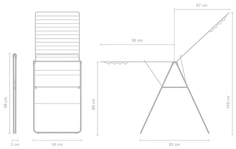 Сушилник за дрехи Brabantia Hangon 1004167, 25 м, 8 закачалки, Регулируем, Заключване за деца, Бял