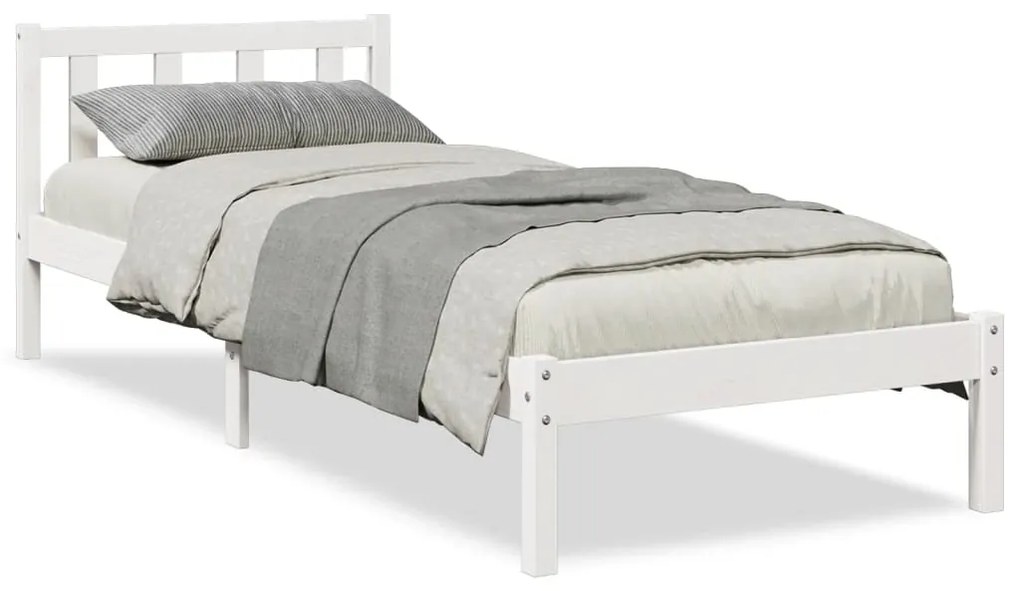 852445 vidaXL Рамка за легло без матрак, бял, 90x220 см, борово дърво масив