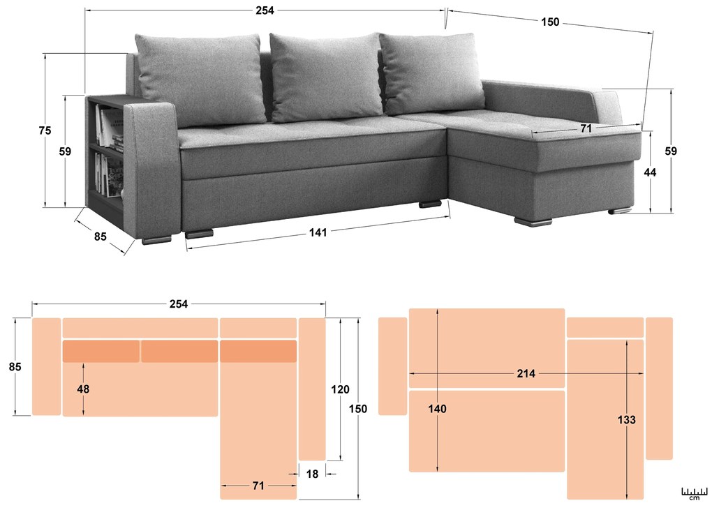 Разтегателен диван Наваро + подлакътник мини етажерка