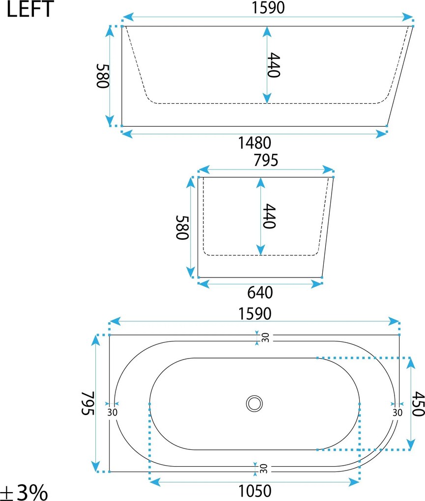 Свободностояща акрилна Вана SYDNEY BELLANTO LEFT 160cm