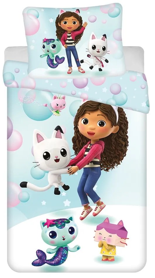 Единично детско спално бельо от микрофибър 140x200 cm Gabby's Dollhouse "bubbles" – Jerry Fabrics