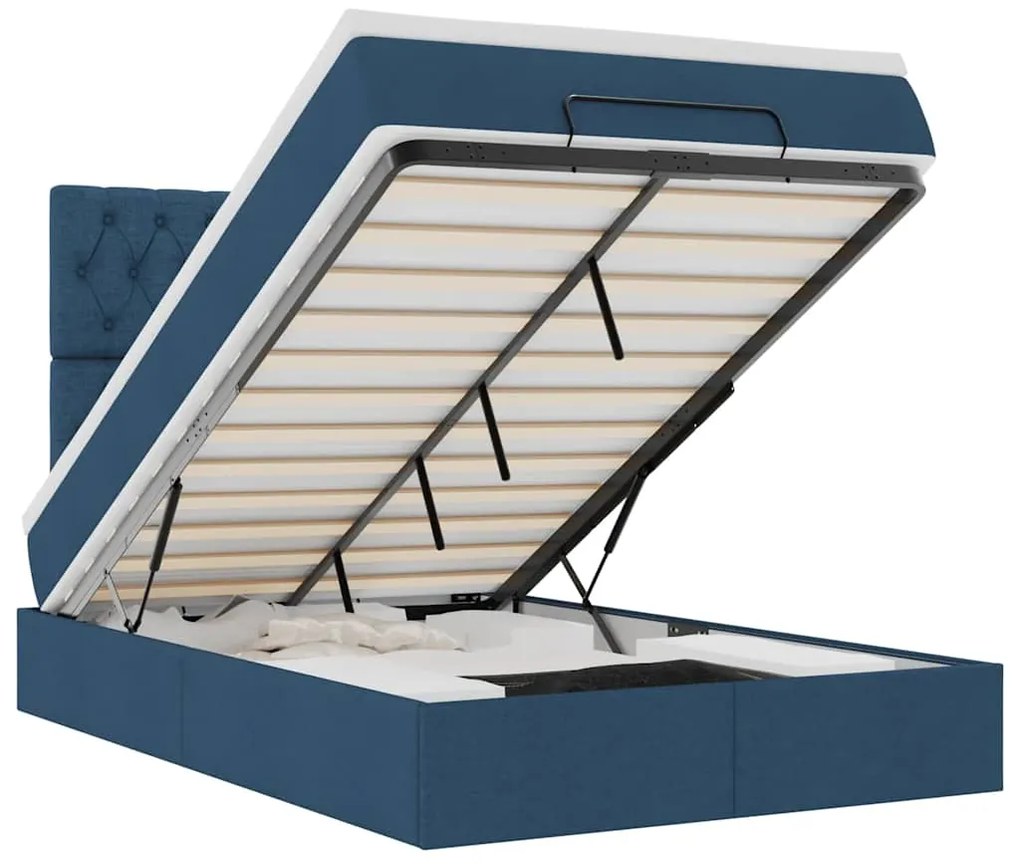 3314078 vidaXL Османска легло с матрак и LED, синьо, 120x190 см, плат