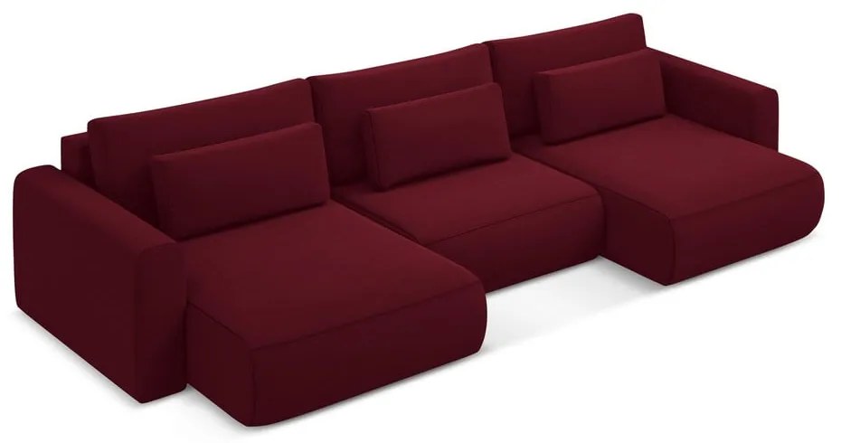 Бордо кадифен разтегателен ъглов диван с място за съхранение (U форма) Kapua – Makamii