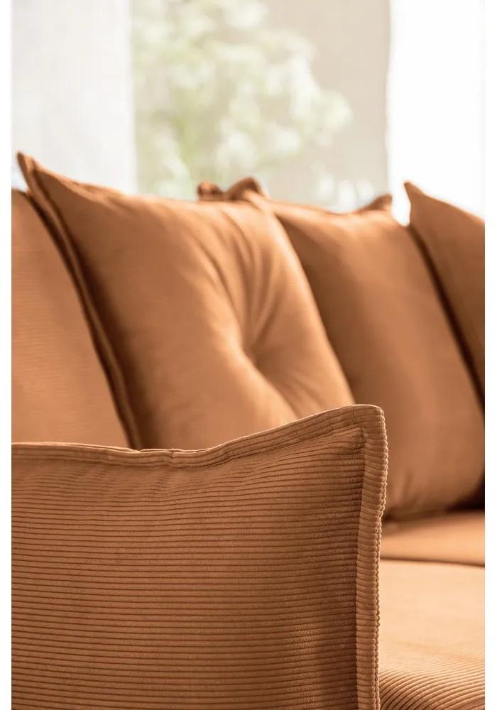 Ъглов разтегателен диван от велур в тухлен цвят (десен ъгъл/U-образна форма) Lazy Lukka - Miuform