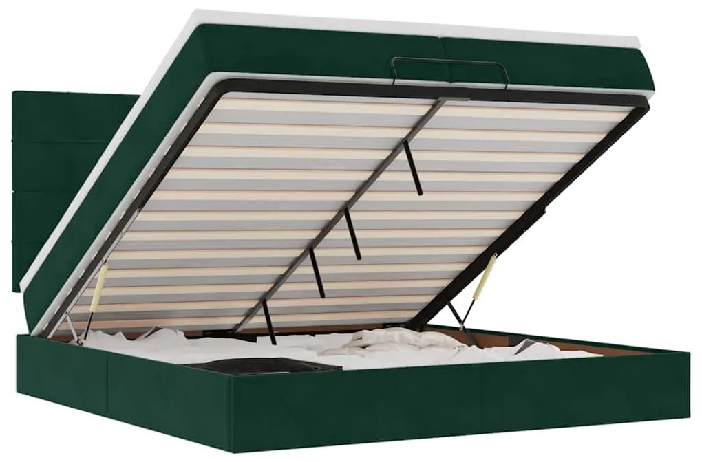 3313496 vidaXL Османска легло с матраци, тъмнозелено, 200x200 см, кадифе