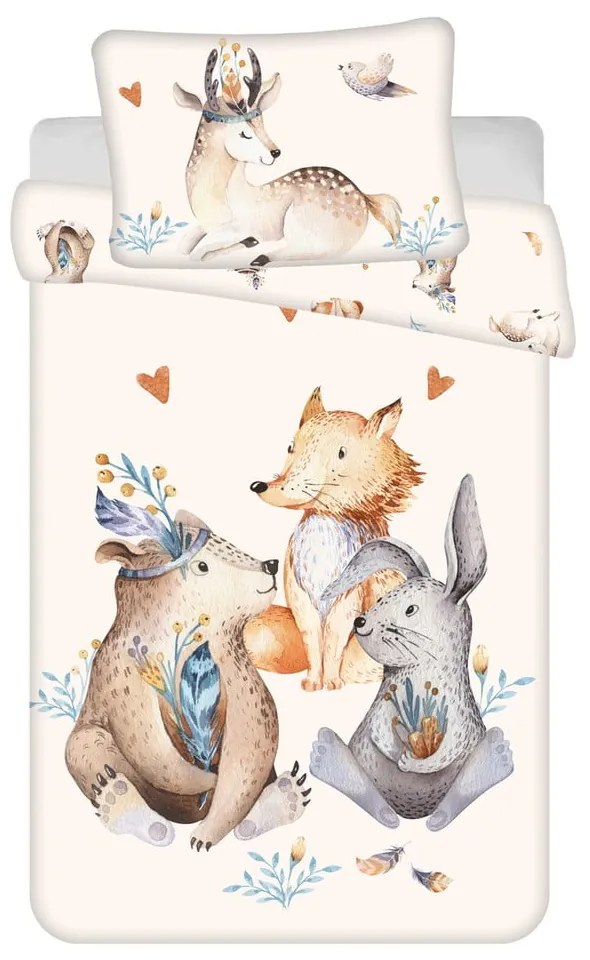 Бежово памучно детско спално бельо 100x135 cm Animals "Woodland" – Jerry Fabrics
