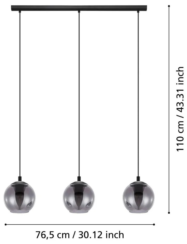 Черно висящо осветително тяло със стъклен абажур ARISCANI – EGLO