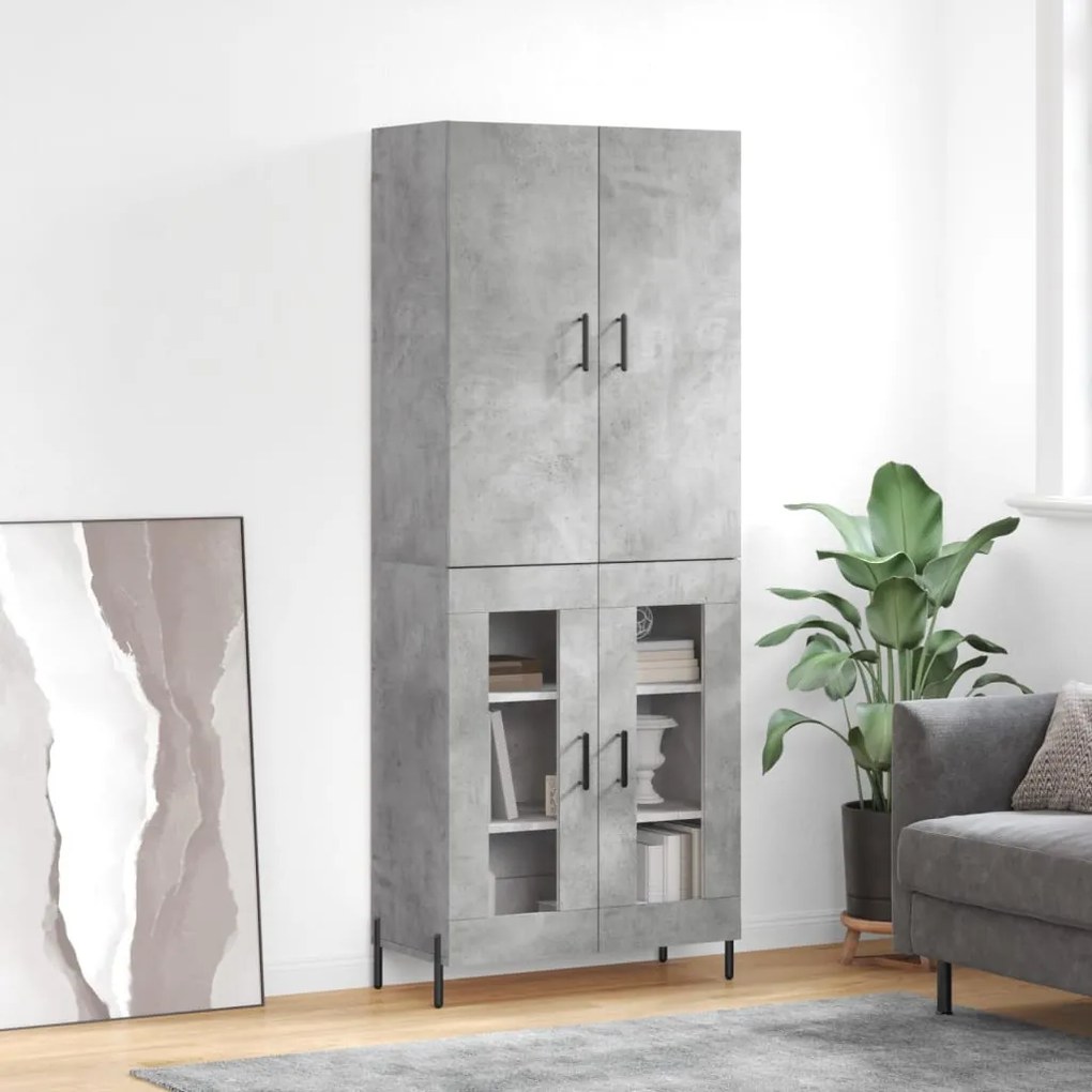 3195743 vidaXL Висок шкаф, бетонно сив, 69,5x34x180 см, инженерно дърво