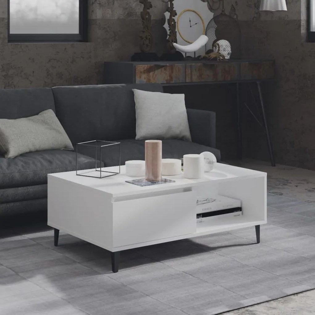 806004 vidaXL Кафе маса, бяла, 90x60x35 см, инженерно дърво