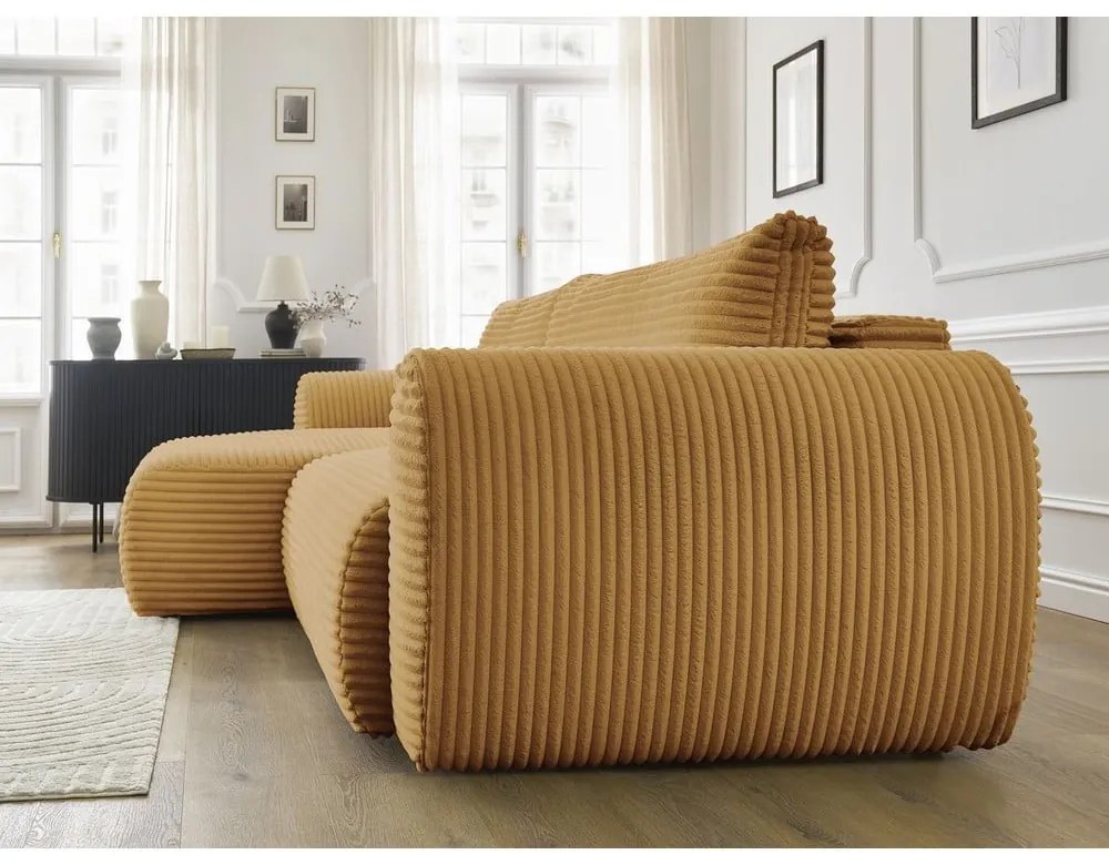 Разтегателен ъглов диван от рипсено кадифе в цвят горчица (ляв ъгъл) Lucien – Bobochic Paris