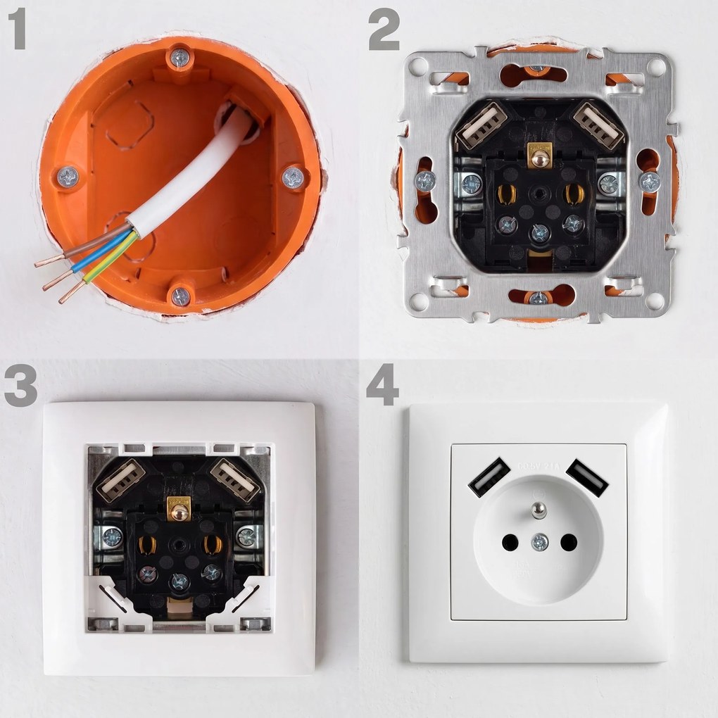 Единичен контакт със заземяване + 2x USB-A OSTE JNH003-G White