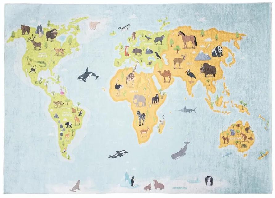 Детски килим с карта на света и животни Ширина: 140 см | Дължина: 200 см
