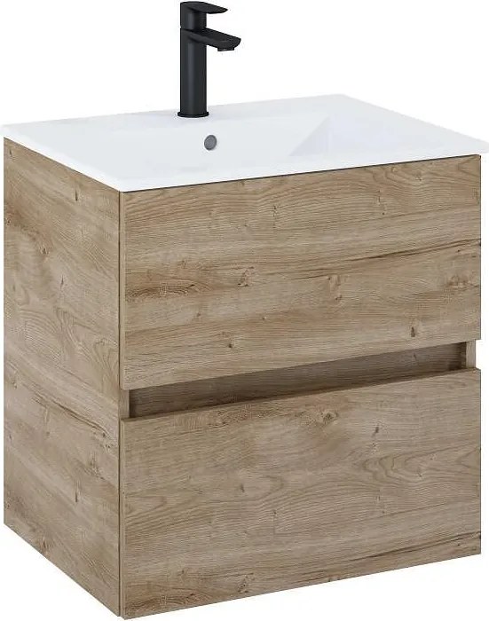 Шкаф Unik N-Cube, 550 x 430 x 565 mm, базов модул с 2 чекмеджета и умивалник, rural oak