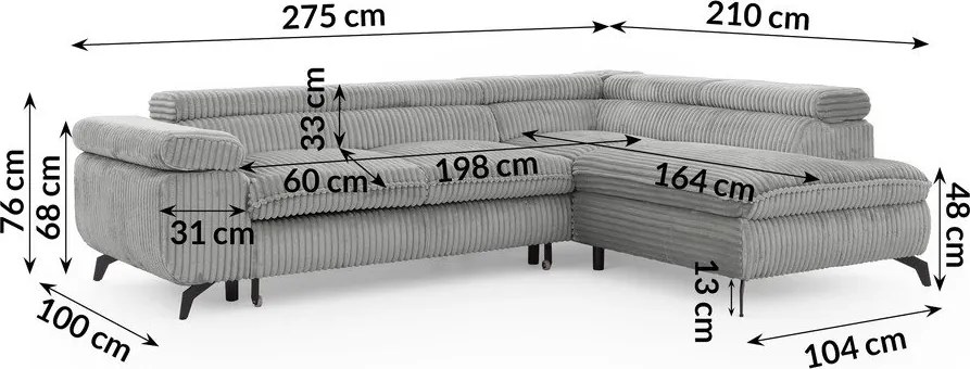 Светлосив ъглов диван от рипсено кадифе (десен ъгъл L форма) Marbeya – Ropez