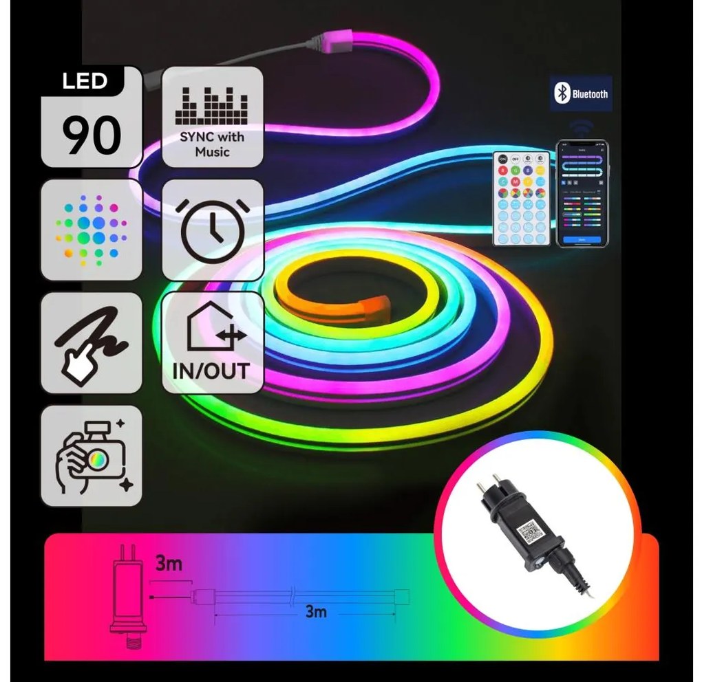 Aigostar - LED RGBICW външна коледна гирлянда 90xLED/10W/230V 3 м IP44 + дистанционно управление